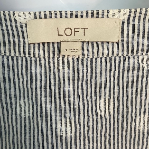 LOFT Blue White Striped Polka Dot Wrap Peplum Top Cotton Blend Short Bell Sleeve - Picture 2 of 7
